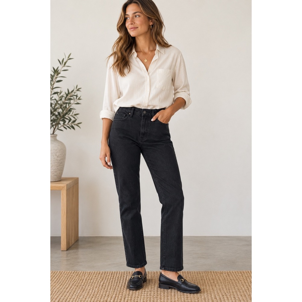 Faherty Slim Straight Leg Jeans 27 Blackcliff Black Organic Cotton Lyocell